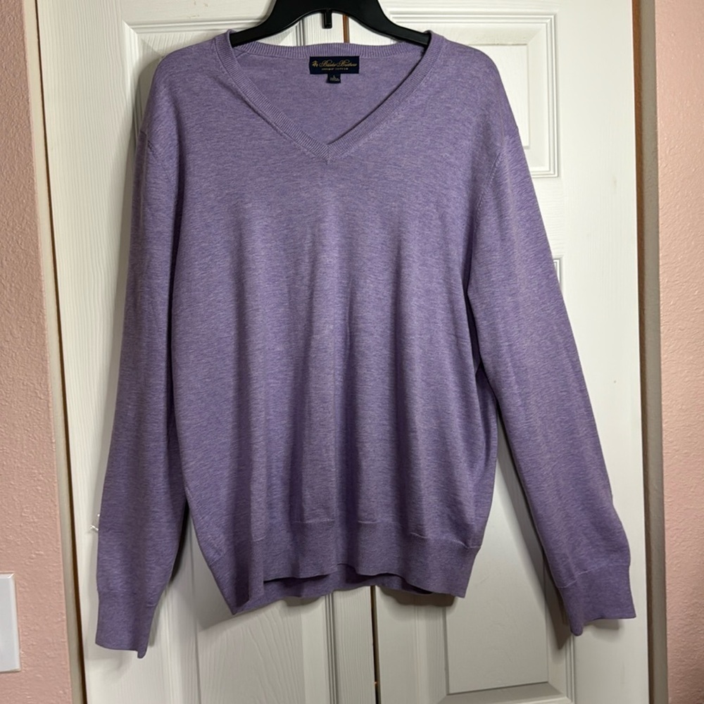 Men’s Brooks Brothers Lavender V-Neck Cotton Sweater size L